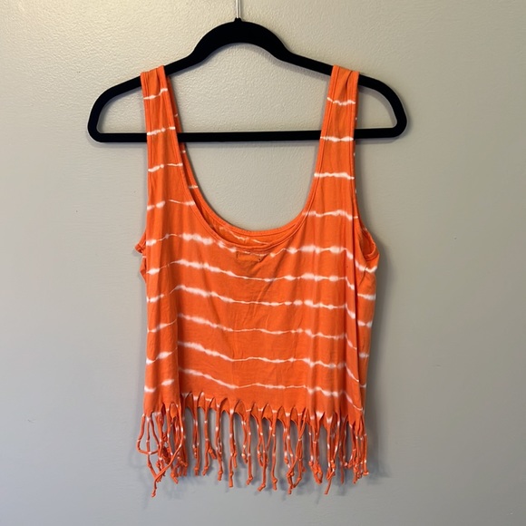 ORange and white striped tank top with fringe size XL - Picture 2 of 2